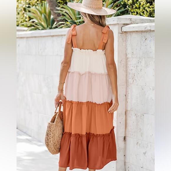 Large Dress Fall Midi Boho Bohemian Prairie Dress Resortwear Large Terra Cotta - Picture 4 of 14